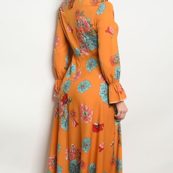 LAST 1 S ‼️MUSTARD ORANGE VIBRANT BOHEMIAN - DRESS - Picture 3 of 3